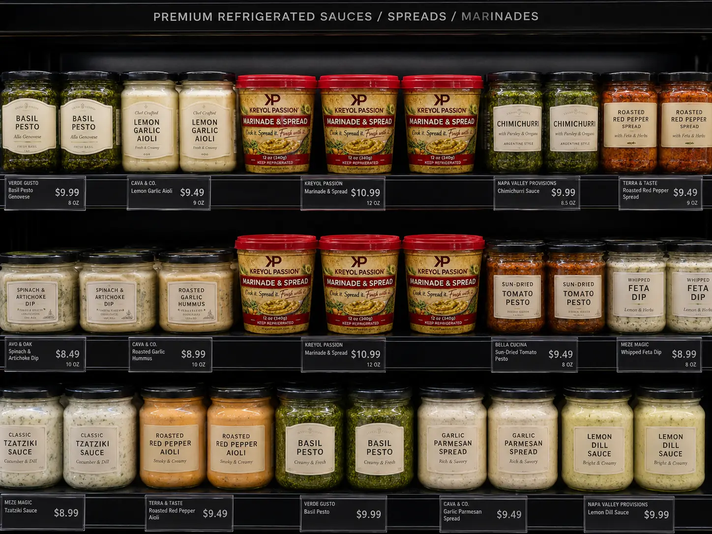 KP Marinade displayed on a refrigerated shelf