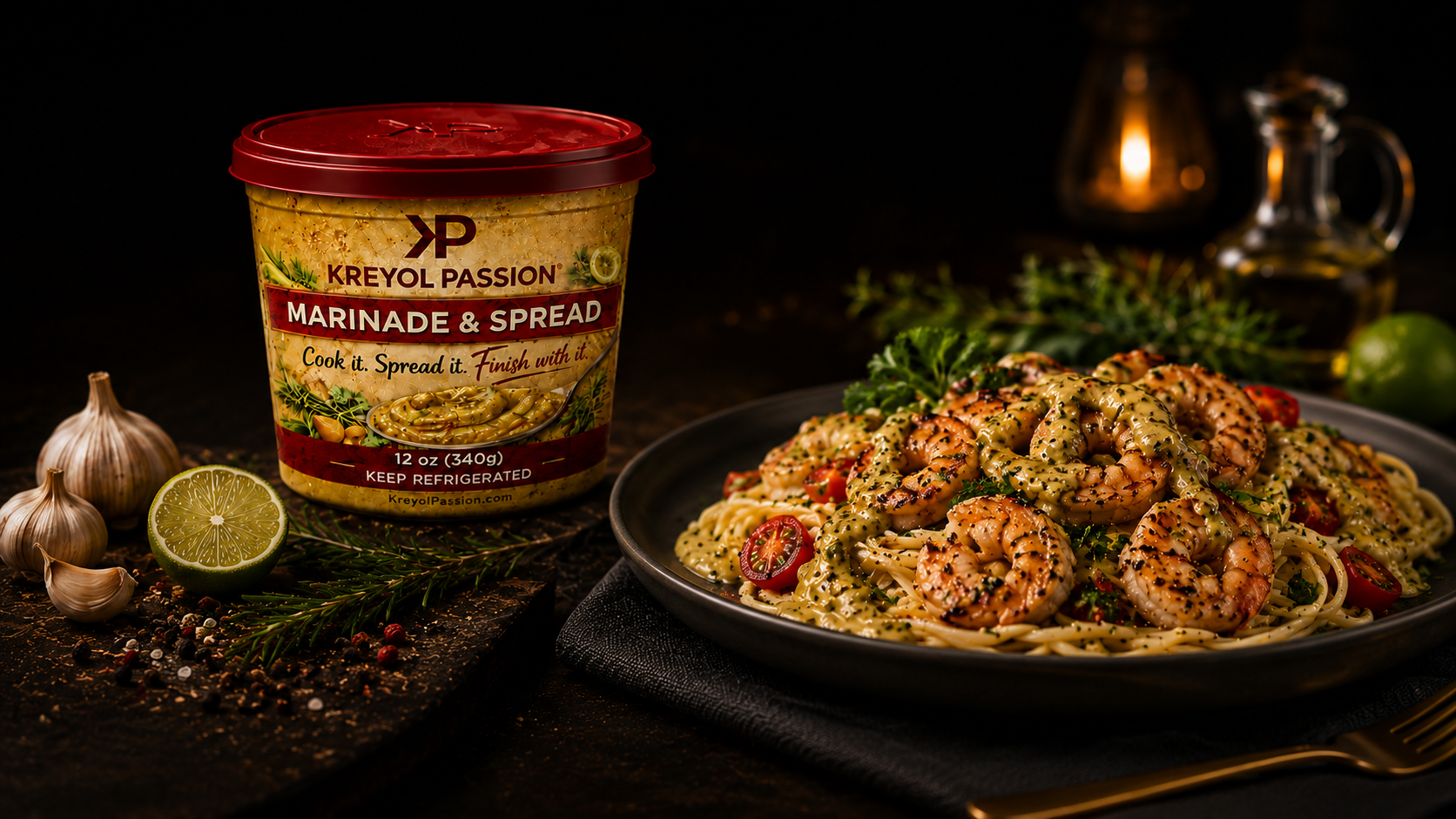 Kreyol Passion Marinade and Spread with pasta