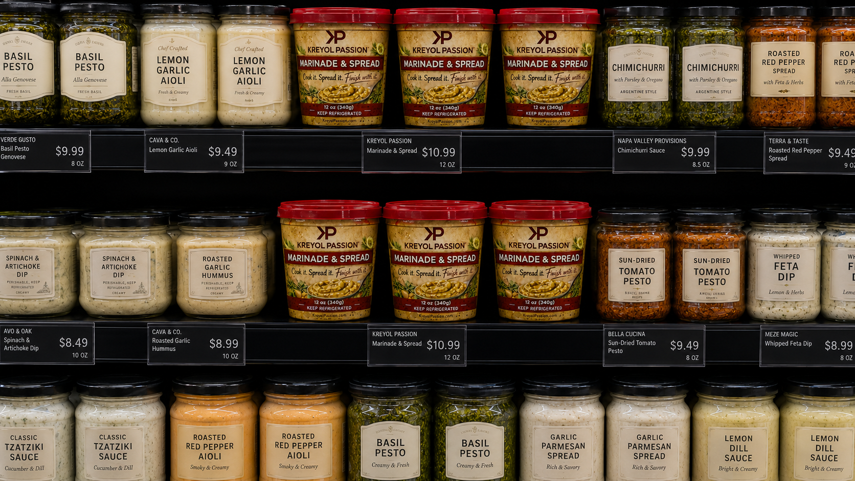 Kreyol Passion on refrigerated retail shelf